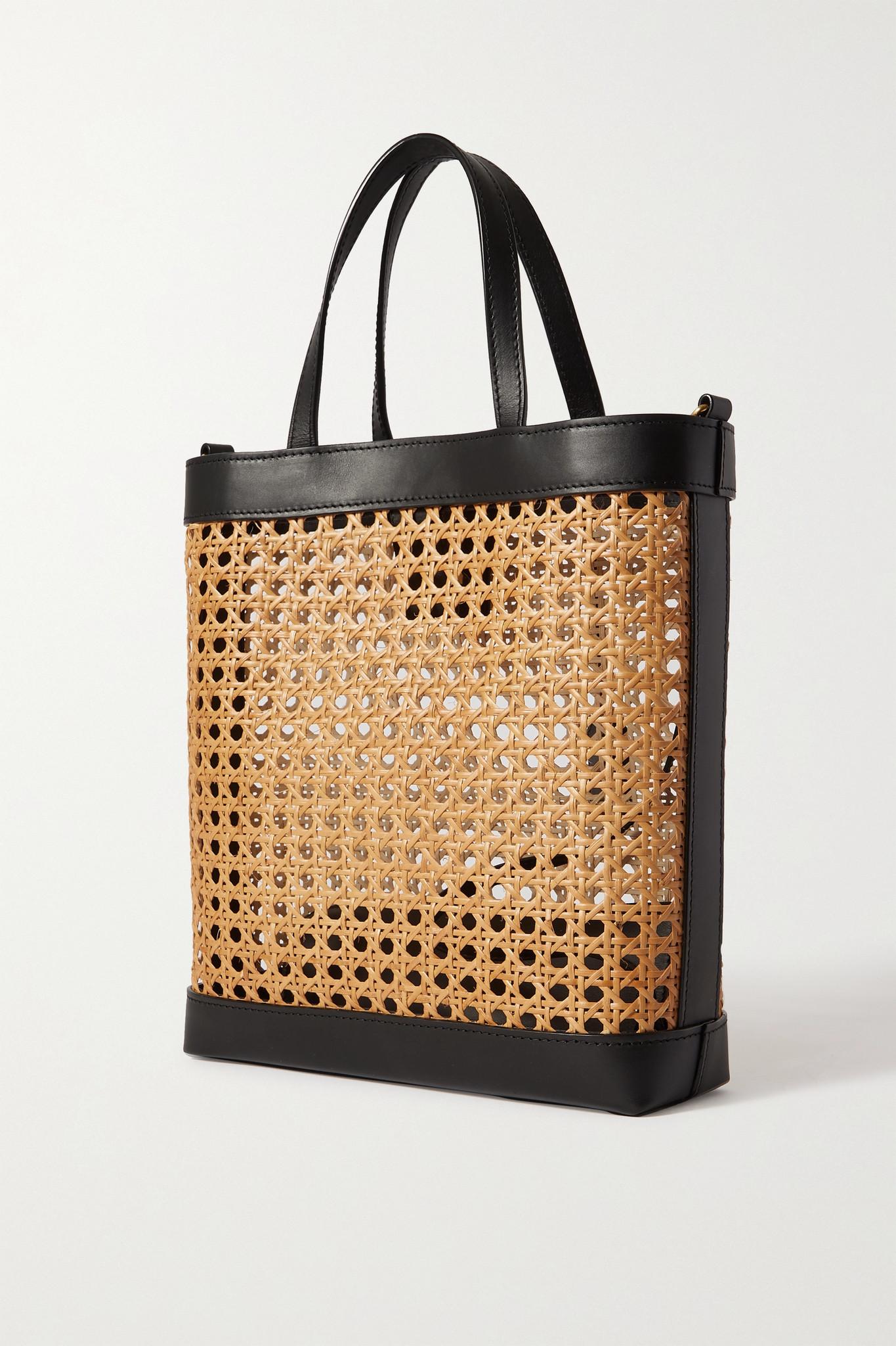 Saint Laurent Shopping Toy Leather-trimmed Straw Tote in Black