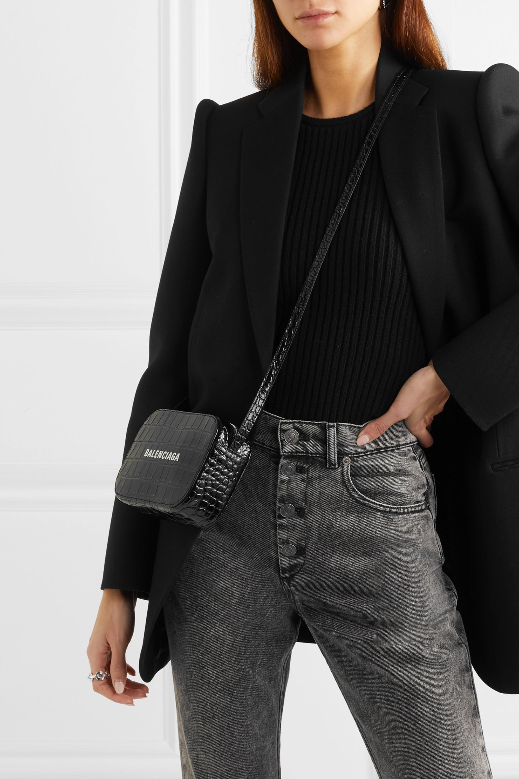 Balenciaga Everyday Xs Aj Printed Croc-effect Leather Camera Bag in Black |  Lyst