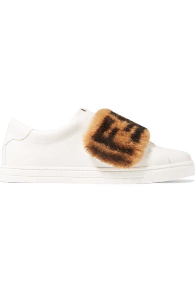 Fendi Ff Motif Fur Panel Sneakers in White | Lyst