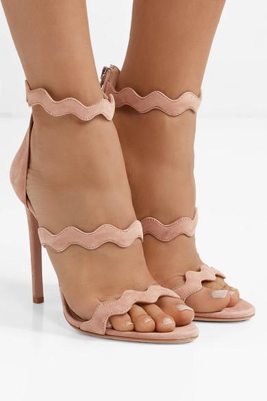 Prada 115 Scalloped Suede Sandals in Natural | Lyst