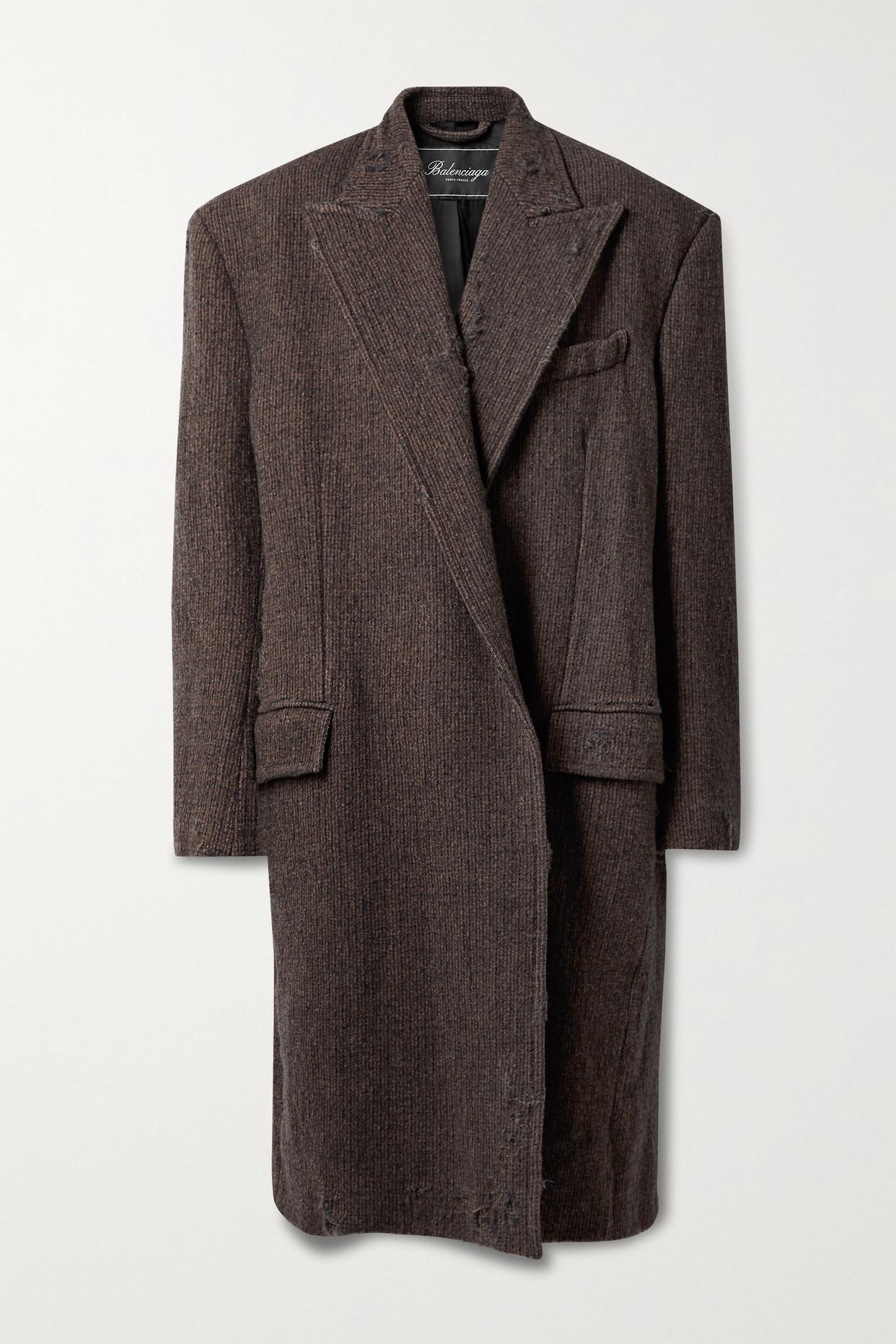 Balenciaga Oversized Distressed Wool-tweed Coat in Brown | Lyst
