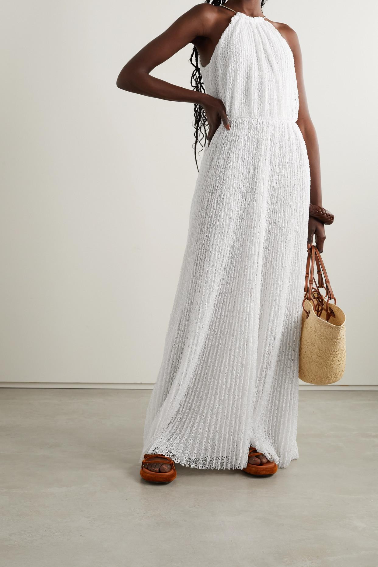 MICHAEL Michael Kors Chain-embellished Pleated Lace Maxi Dress in White |  Lyst