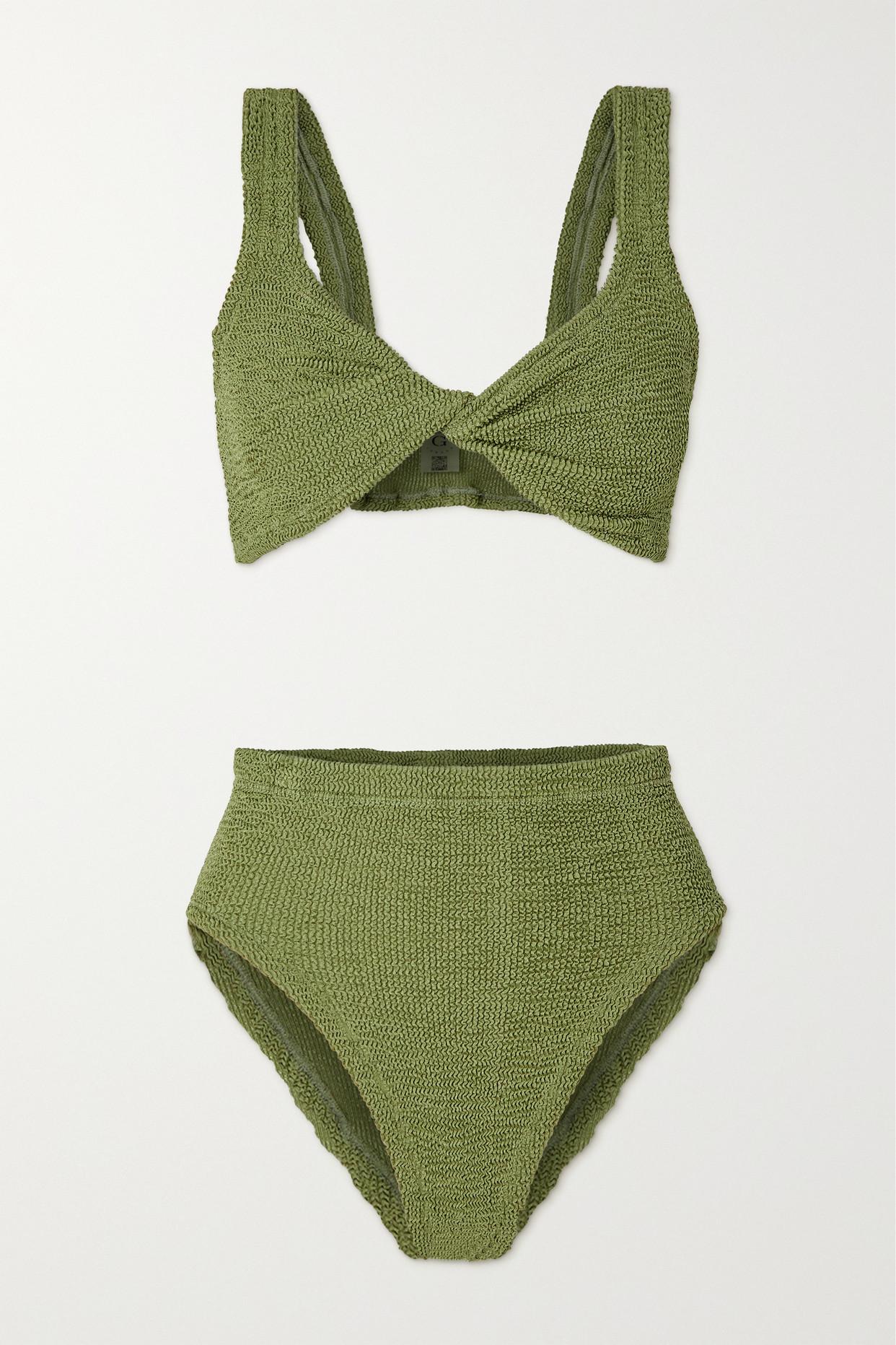 Hunza G + Net Sustain Jamie Twist-front Seersucker Bikini in Green | Lyst