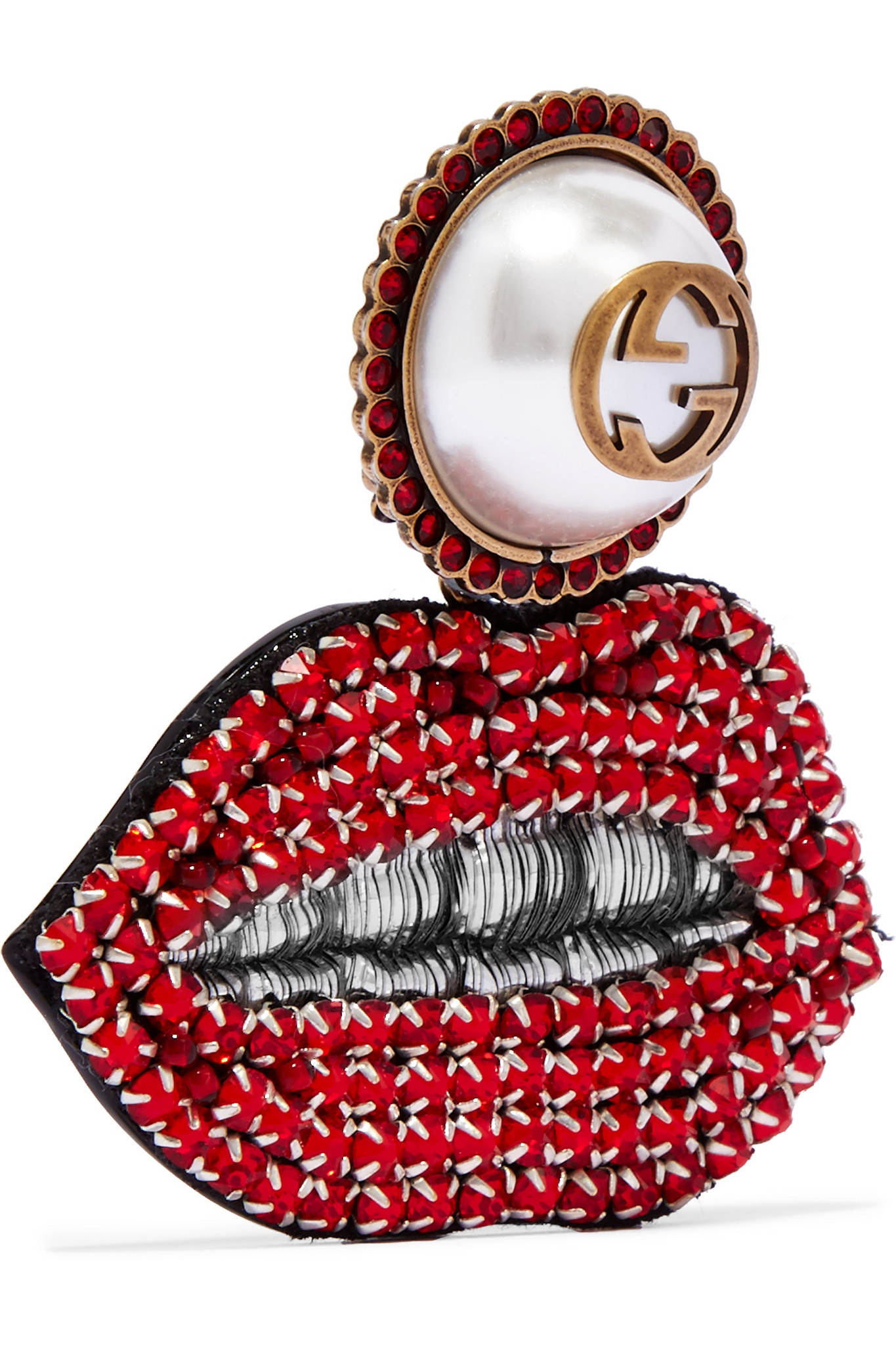 Gucci Lips Goldplated, Swarovski Crystal And Faux Pearl Clip Earrings in Metallic Lyst
