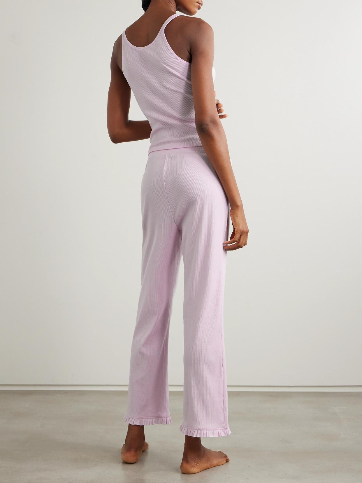 Skin Raisa Ruffled Ribbed Organic Pima Cotton-Jersey Pajama Set in - Main Image