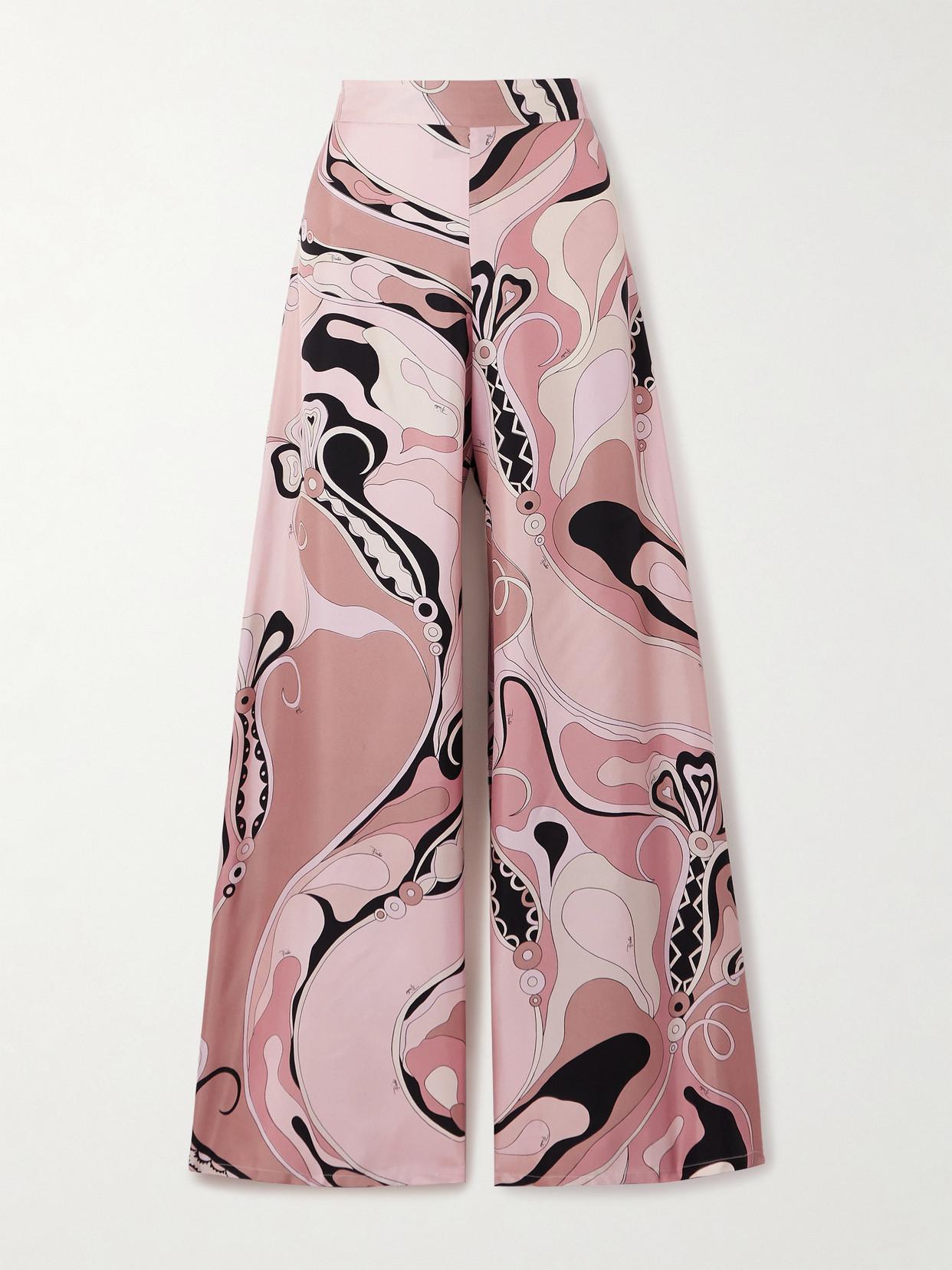 PUCCI Printed Silk-Twill Wide-Leg Pants in Pink | Lyst display picture 1