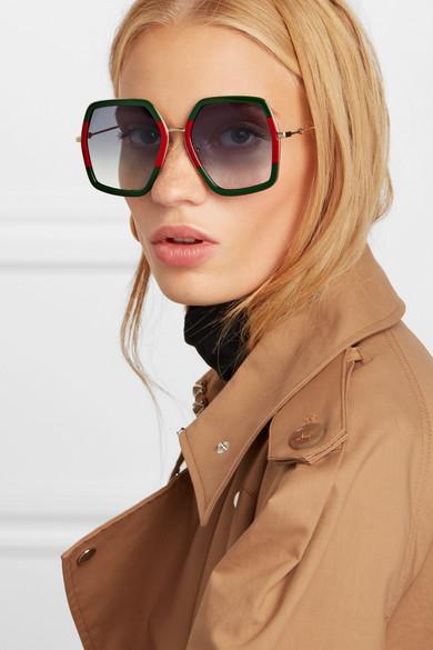 gucci square frame metal sunglasses