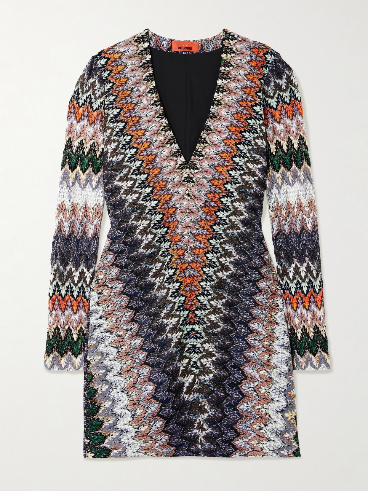 knee length dresses for ladies Missoni Embellished Metallic Crochet-Knit Mini Dress – Runway Catalog main image 1