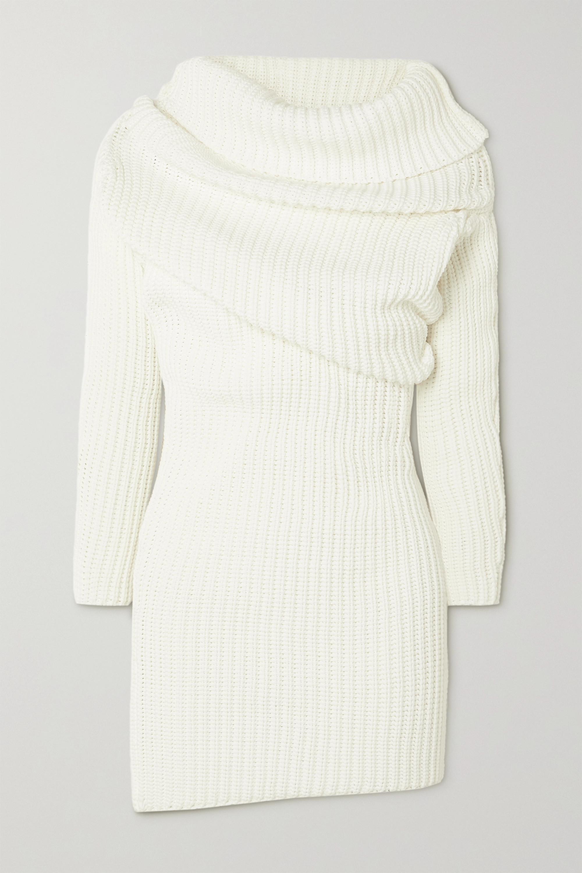 Ribbed merino wool-blend turtleneck mini dress