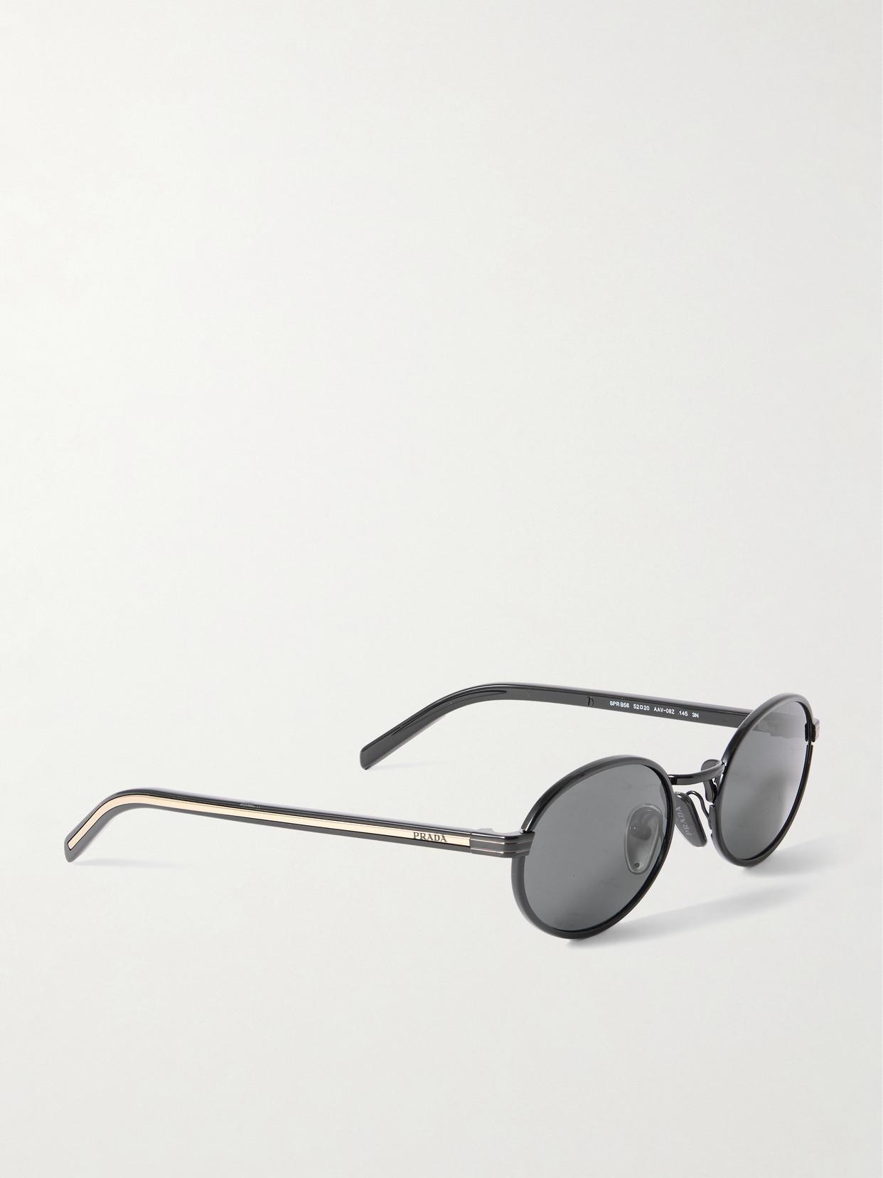 Prada Oval-Frame Metal Sunglasses in Gray | Lyst
