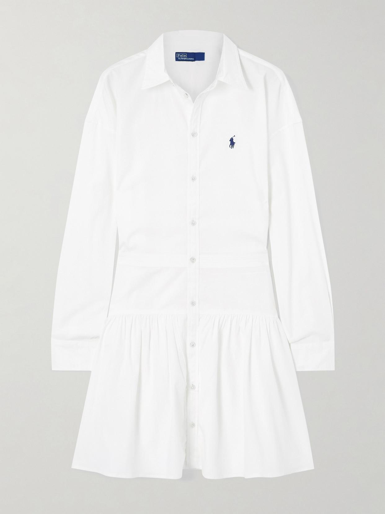Polo Ralph Lauren Embroidered Paneled Cotton-Poplin Mini Shirt Dress in White | Lyst Polo Ralph Lauren Embroidered Paneled Cotton-Poplin Mini Shirt Dress in White | Lyst