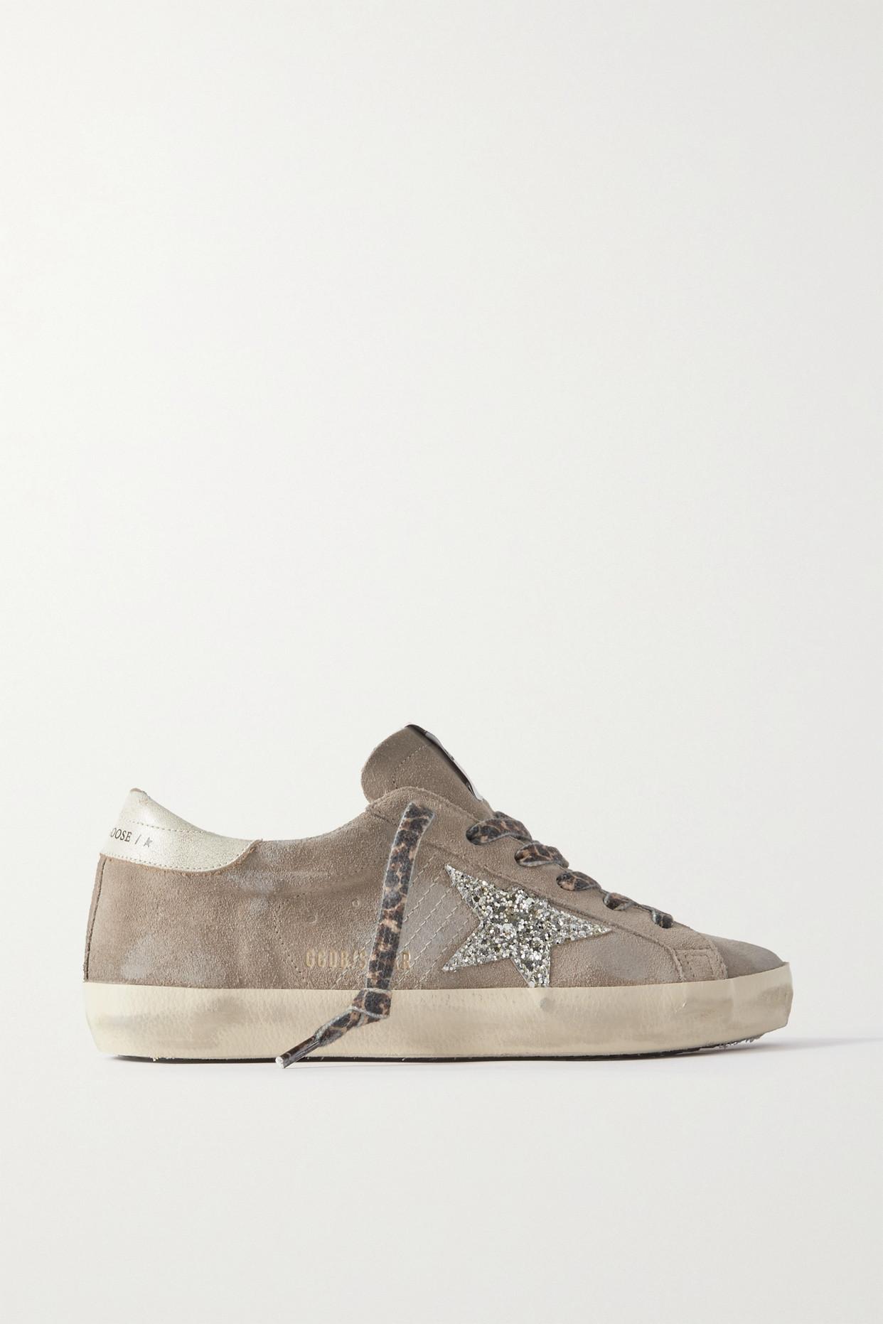 Golden Goose Super-star Leather-trimmed Distressed Glittered Suede