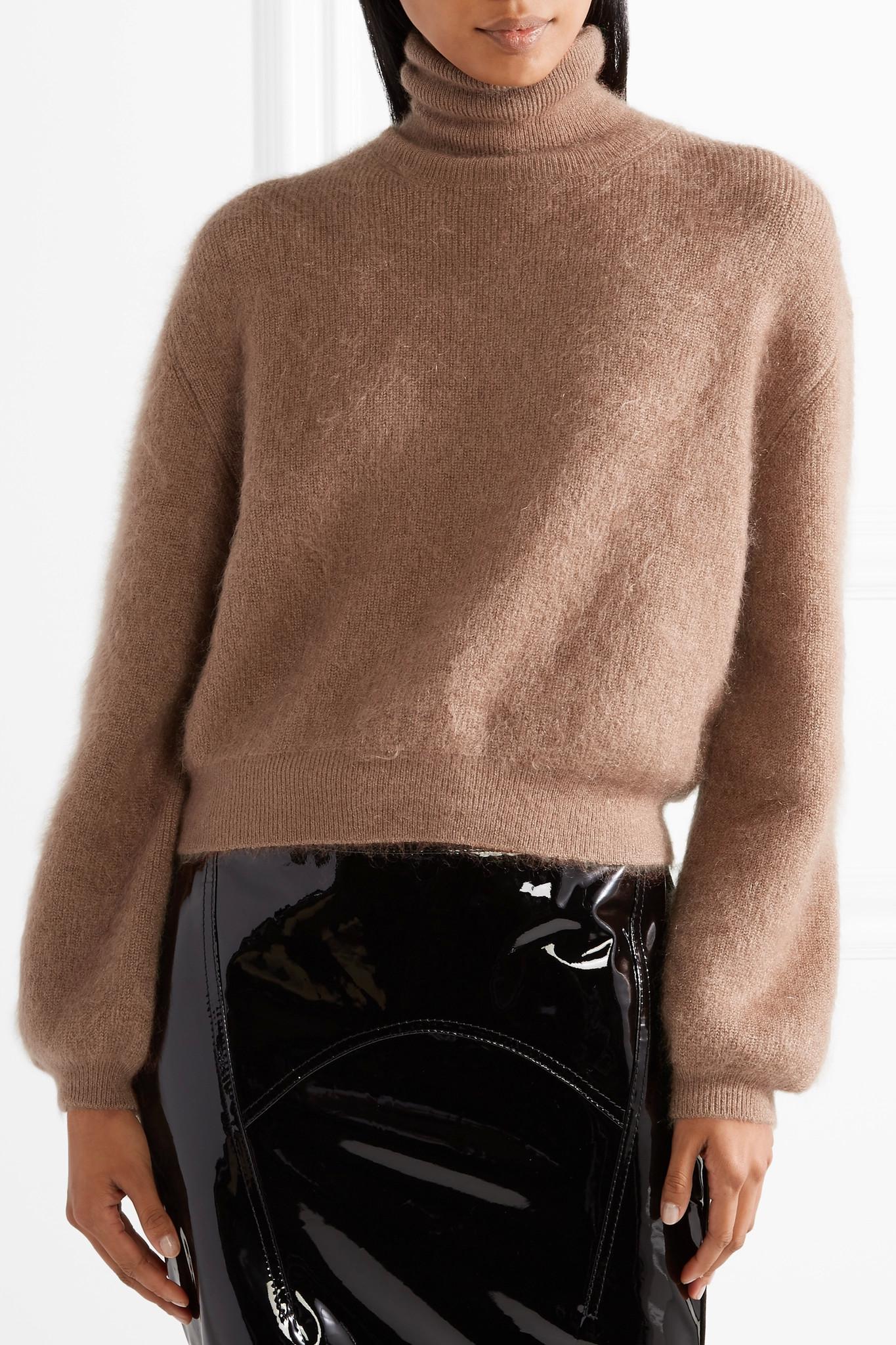 Tom Ford Cropped Silk-blend Turtleneck Sweater in Brown - Lyst