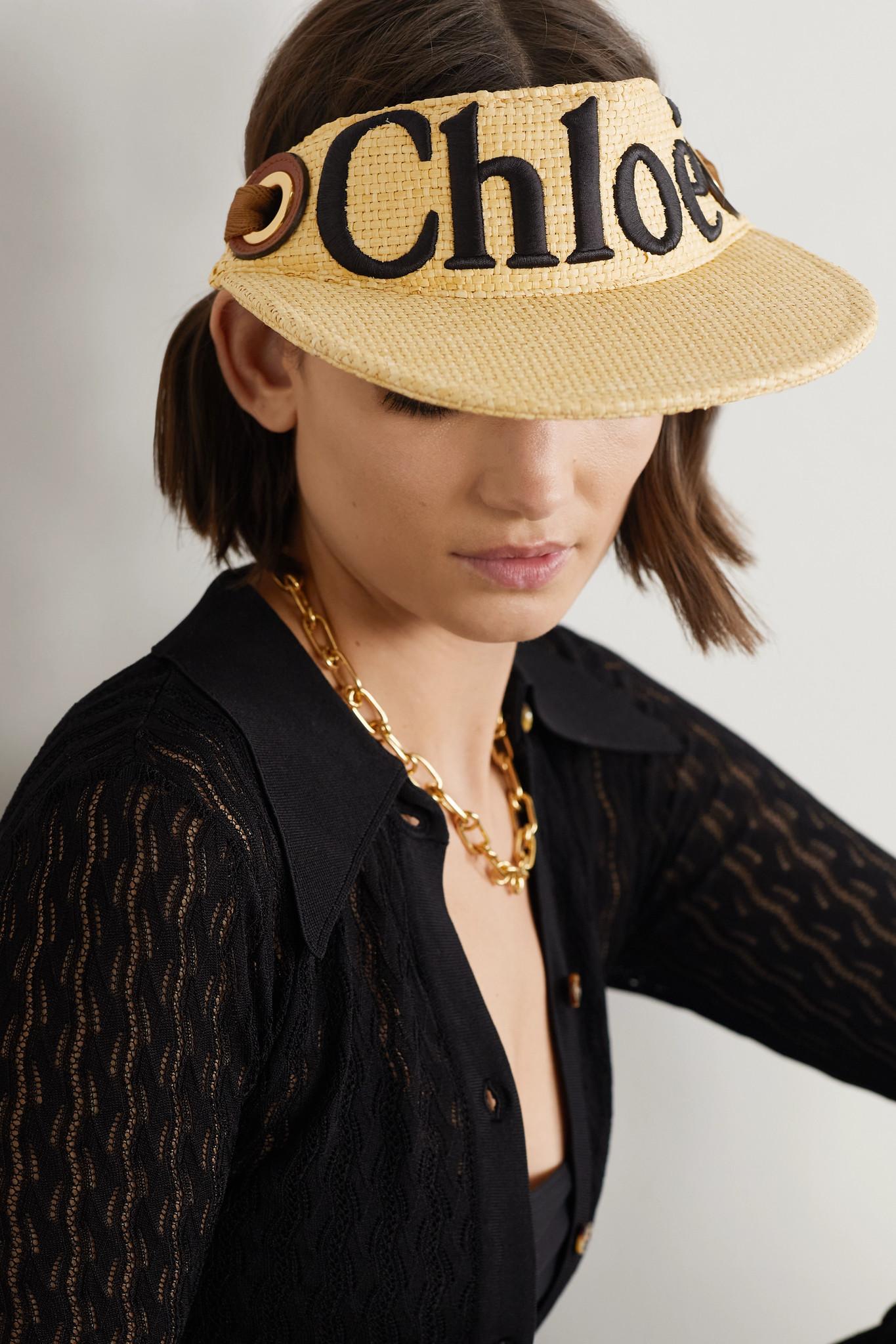 Embroidered Raffia Visor 