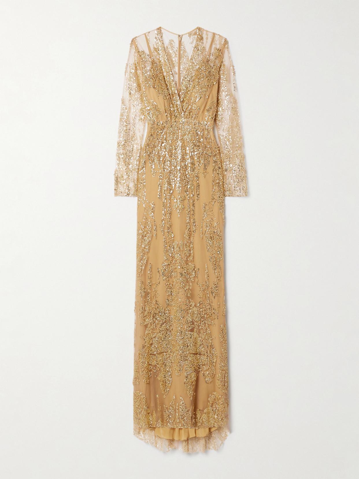Zuhair Murad Wrap-Effect Embellished Tulle Gown in Natural | Lyst