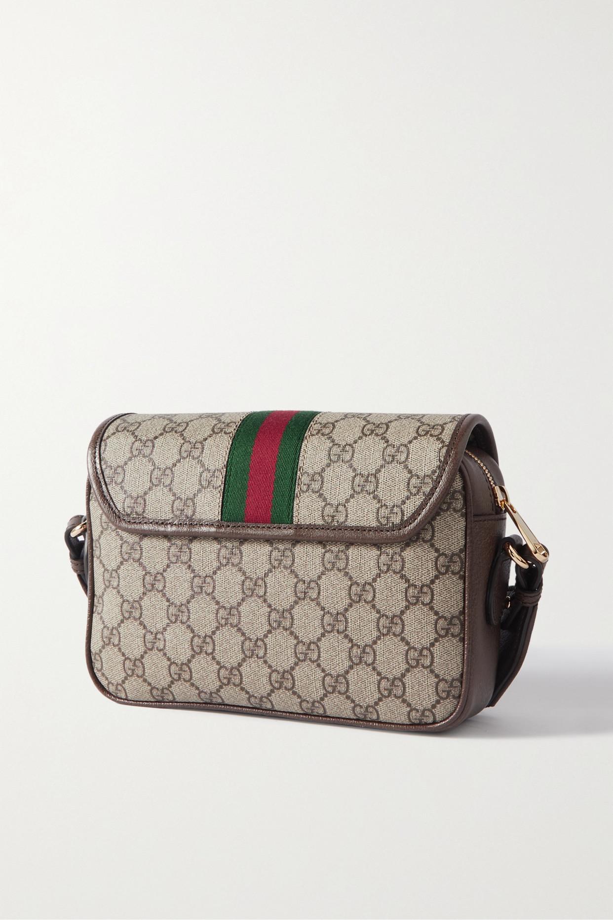 GUCCI GG Supreme mini textured leather-trimmed printed coated-canvas tote