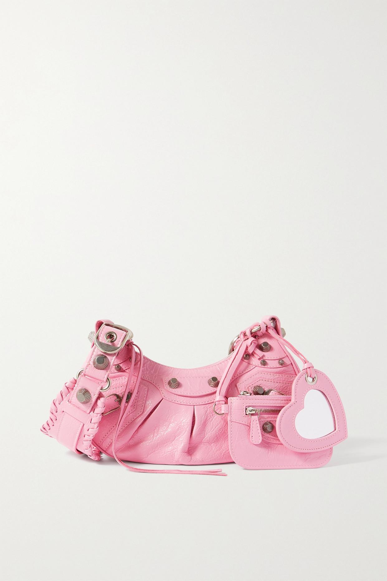 Balenciaga Cagole Xs Studded Textured-leather Shoulder Bag in Pink 
