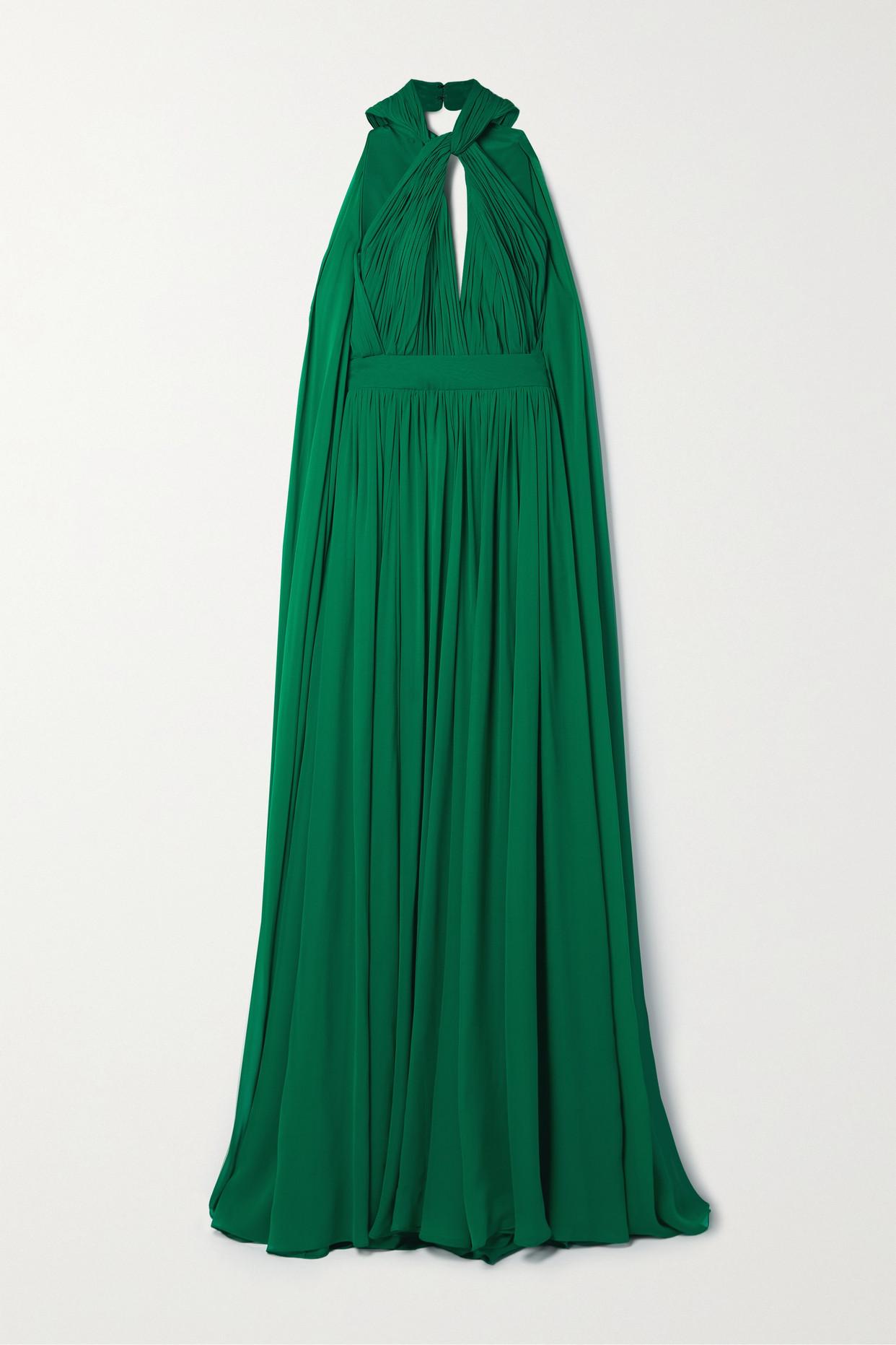 Elie Saab Cape-effect Cutout Pleated Silk-chiffon Halterneck Gown in ...