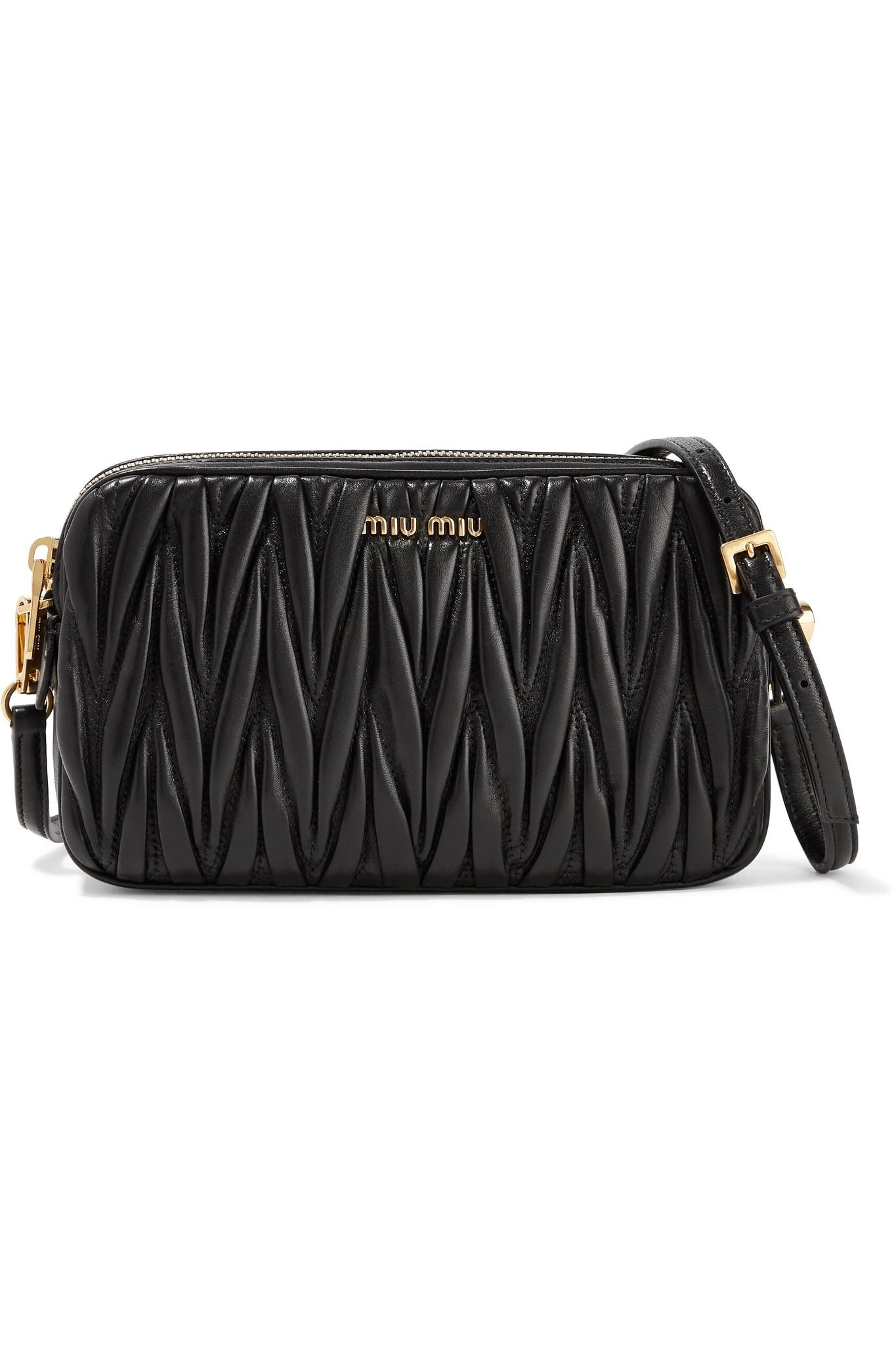 Miu Miu Matelassé Leather Camera Bag in Black | Lyst