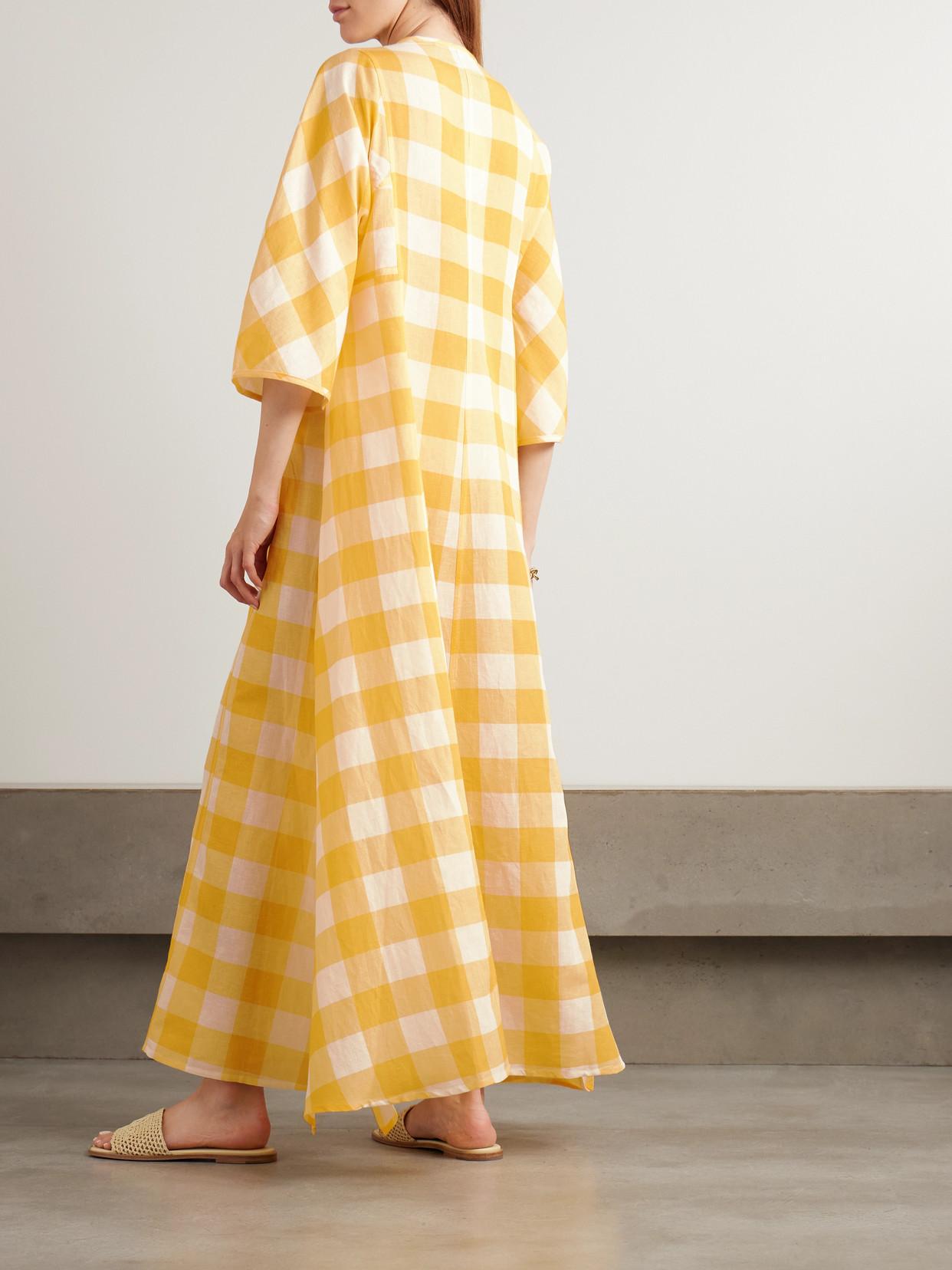 Thierry Colson Rachel Gingham Linen And Cotton-Blend Maxi Dress in Yellow |  Lyst
