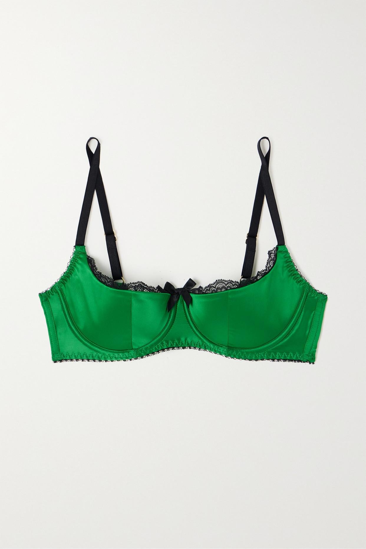 Agent Provocateur Sloane Lace-trimmed Satin Underwired Balconette Bra in  Green