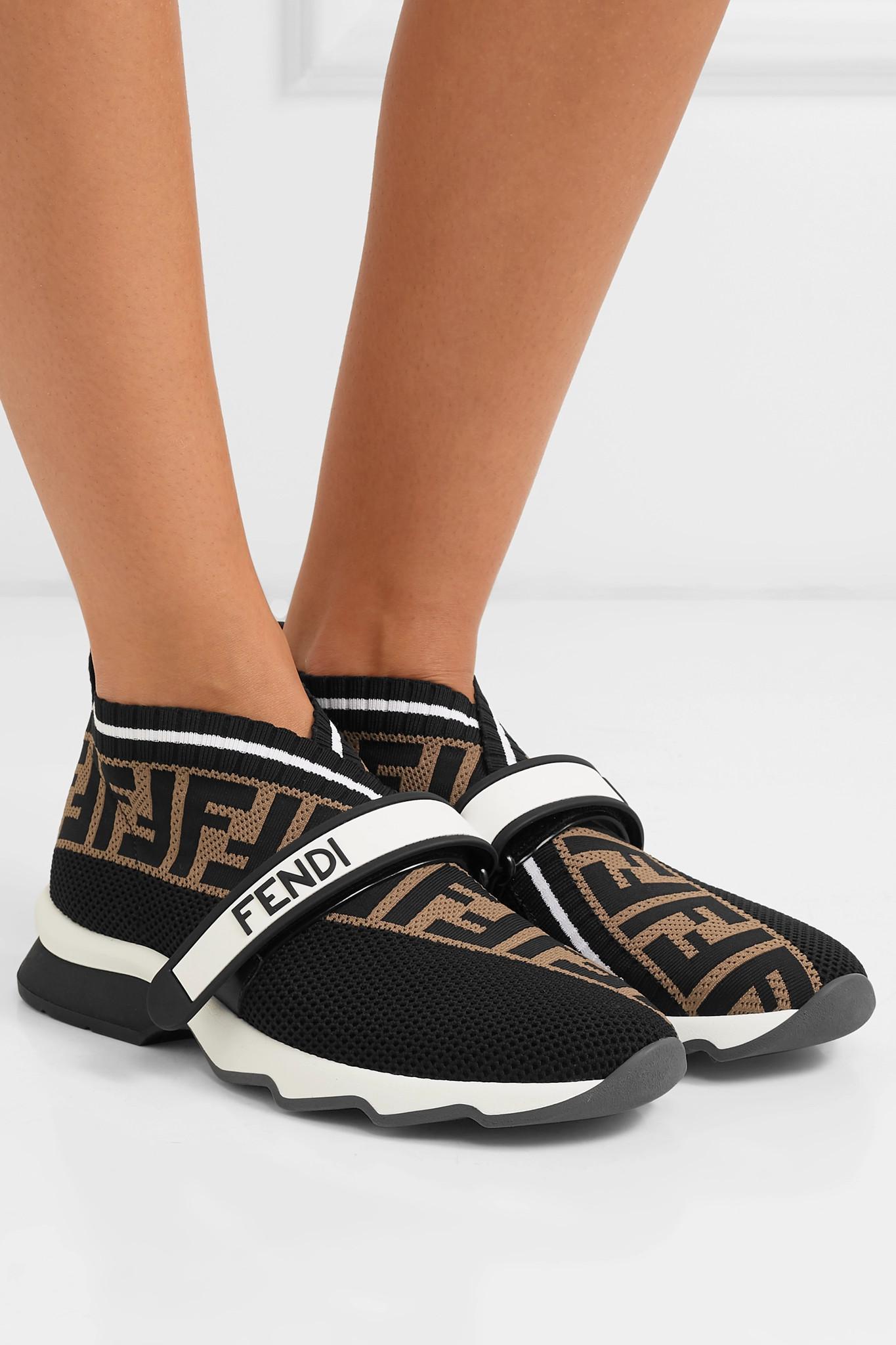 Fendi Ff Velcro Sock Trainers in Brown 