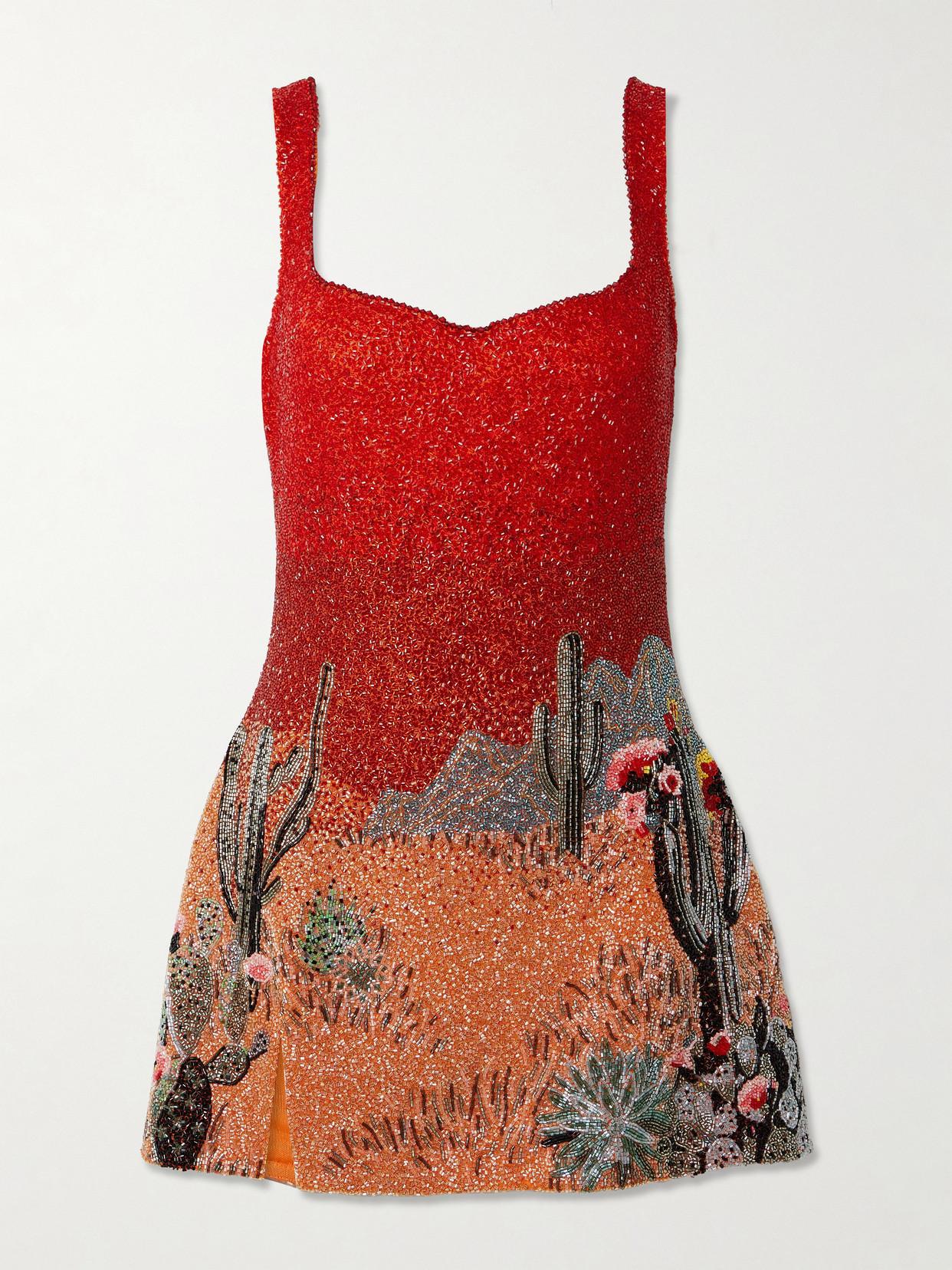 Clio Peppiatt West Coast Beaded Tulle Mini Dress in Red | Lyst
