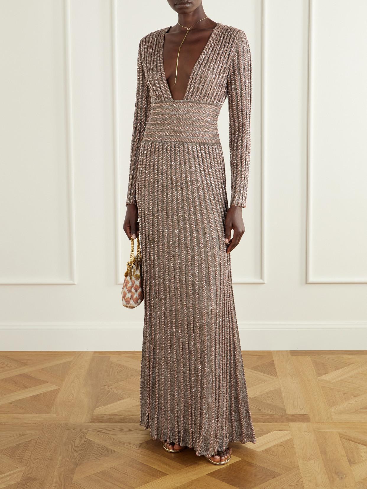 Designer M Missoni Metallic Striped Crochet Knit Maxi Dresses for Women - Up to 42% off