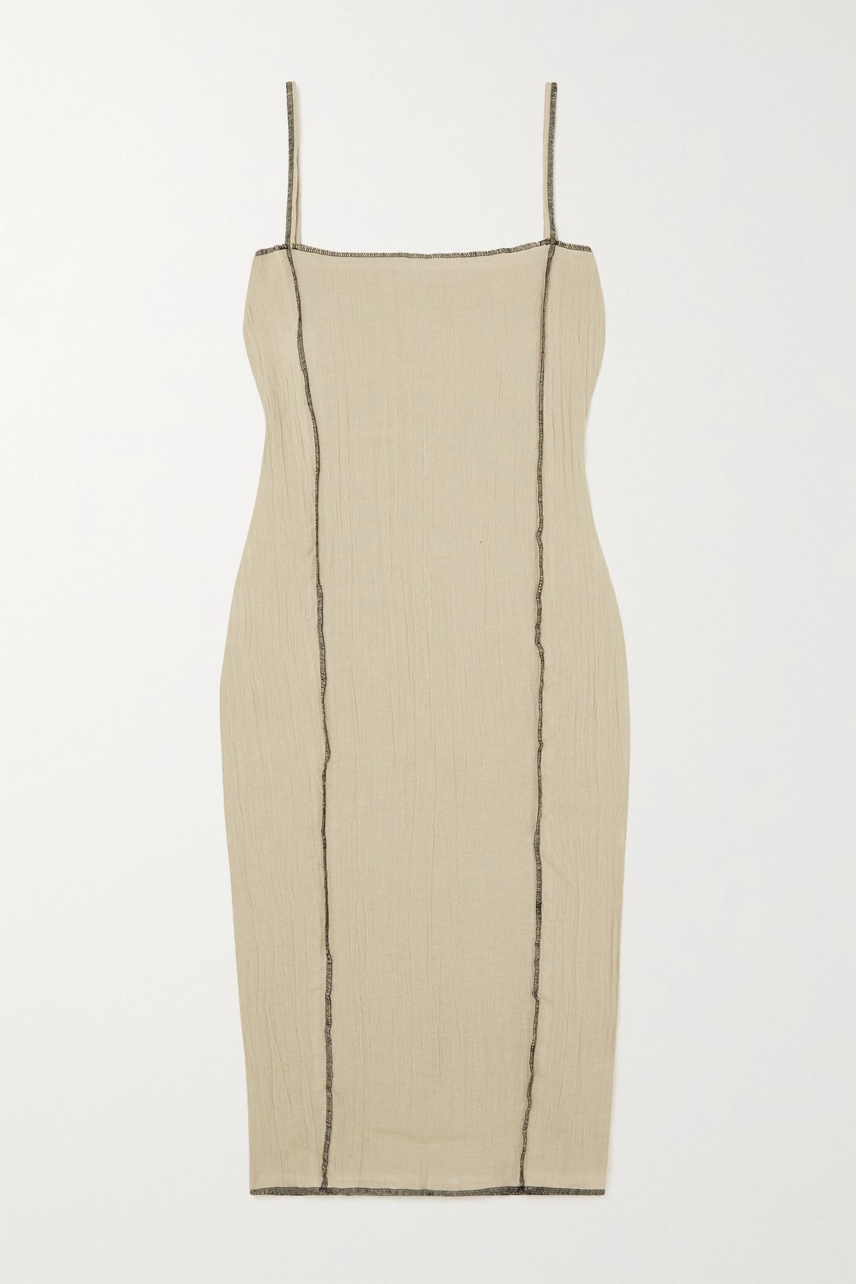 Baserange Linen And Cotton-blend Gauze Midi Dress in Natural | Lyst