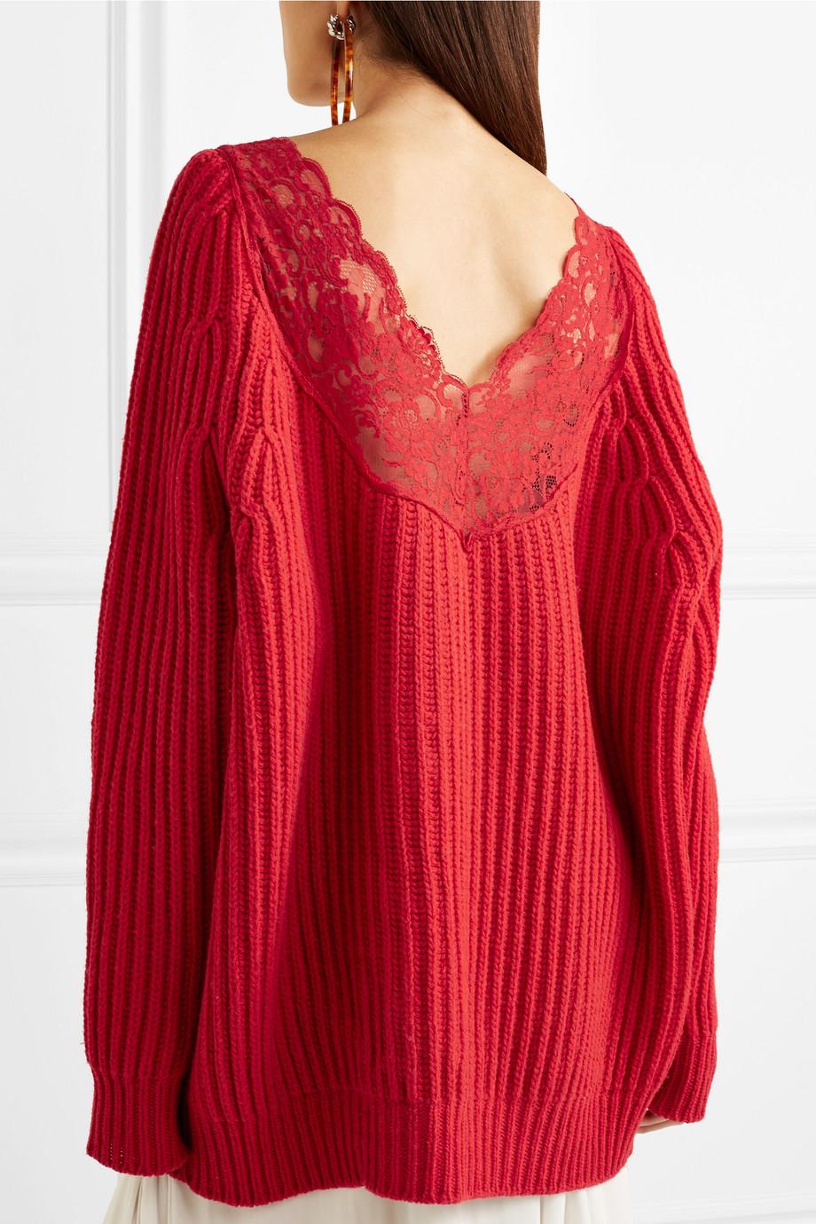 Balenciaga Lingerie Lace-trimmed Ribbed Wool Sweater in ...