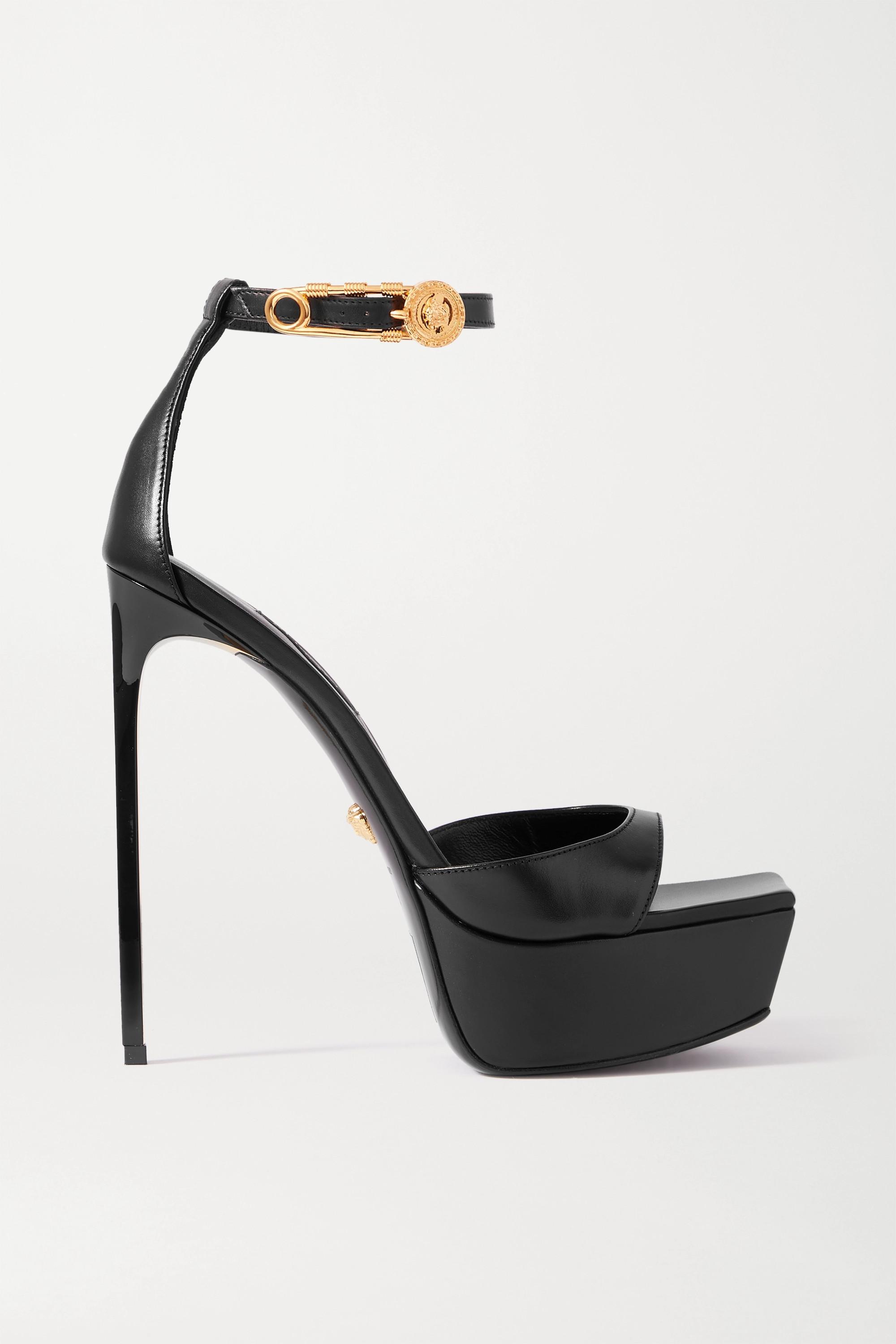 Versace Embellished Leather Platform Sandals in Black | Lyst Canada