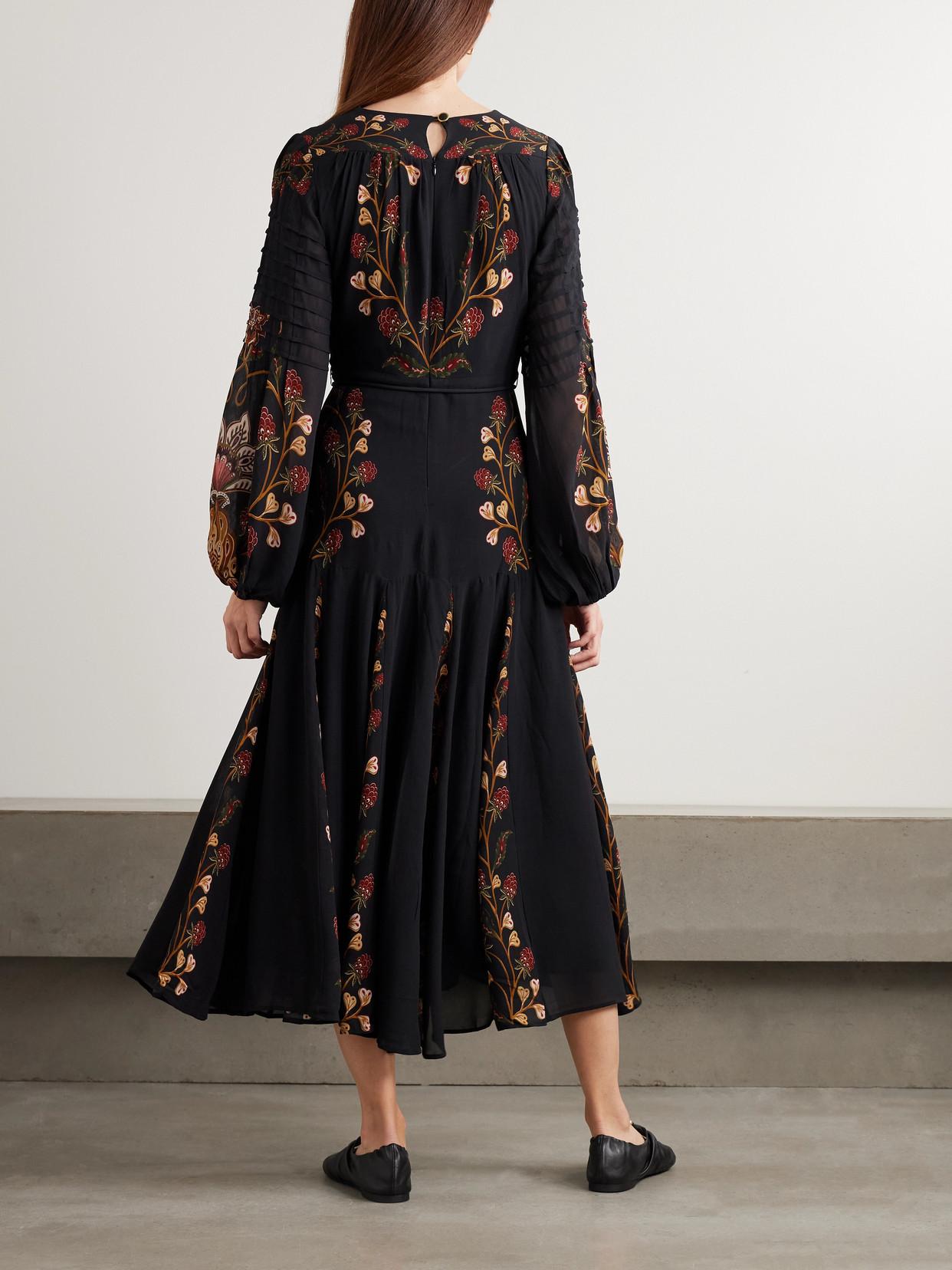 FARM Rio Berry Garden Belted Floral-Print Crepe De Chine Midi Dress in  Black | Lyst