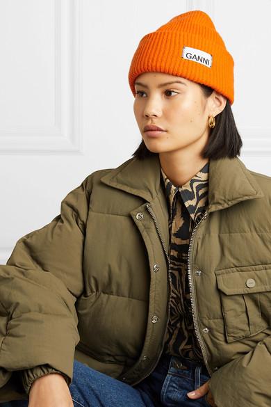 ganni orange beanie