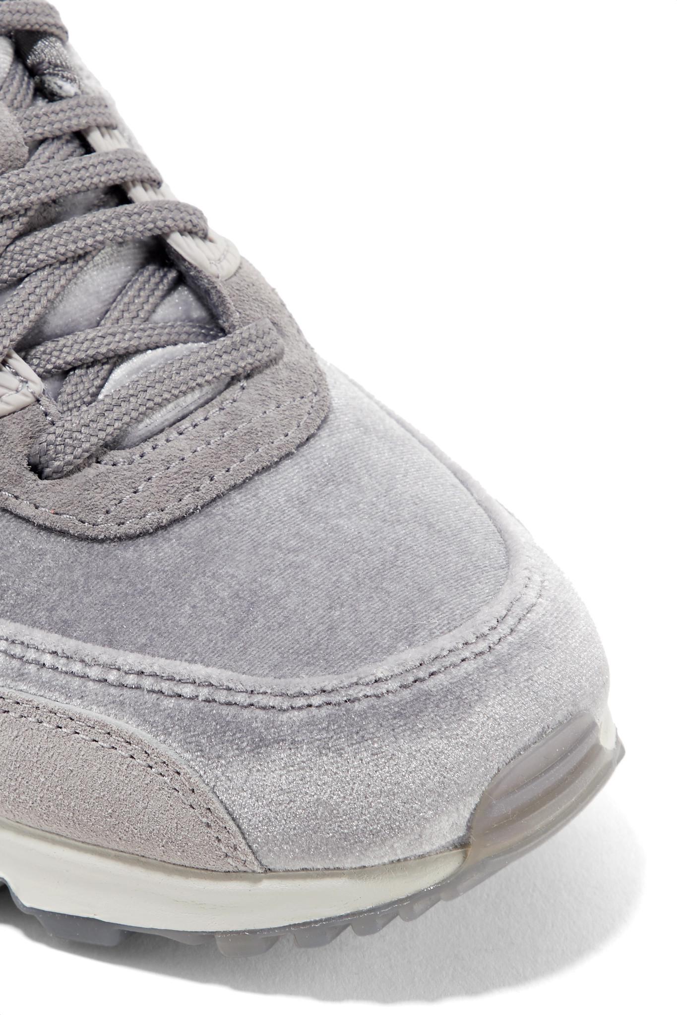 Nike Air Max 90 Suede-trimmed Velvet Sneakers in Gray | Lyst