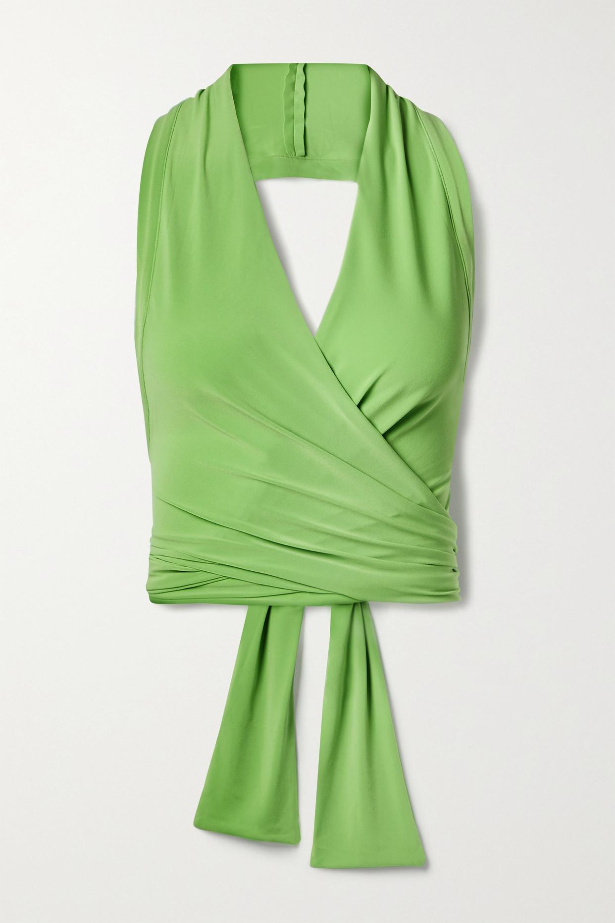Norma Kamali Halterneck Wrap Bikini Top in Green | Lyst