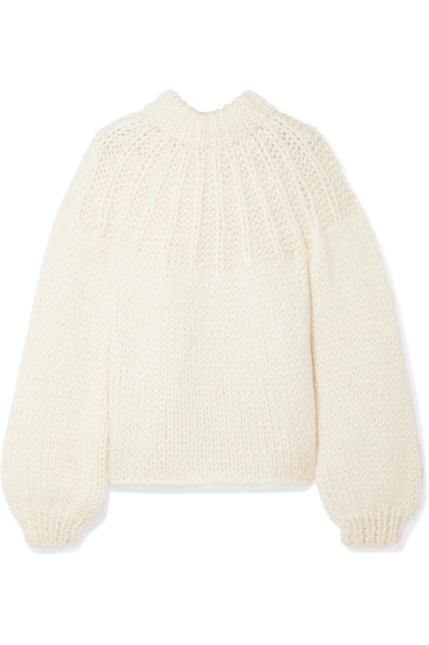 Ganni Julliard Tie-back Merino Wool And Mohair-blend Sweater Cream in  Natural - Lyst