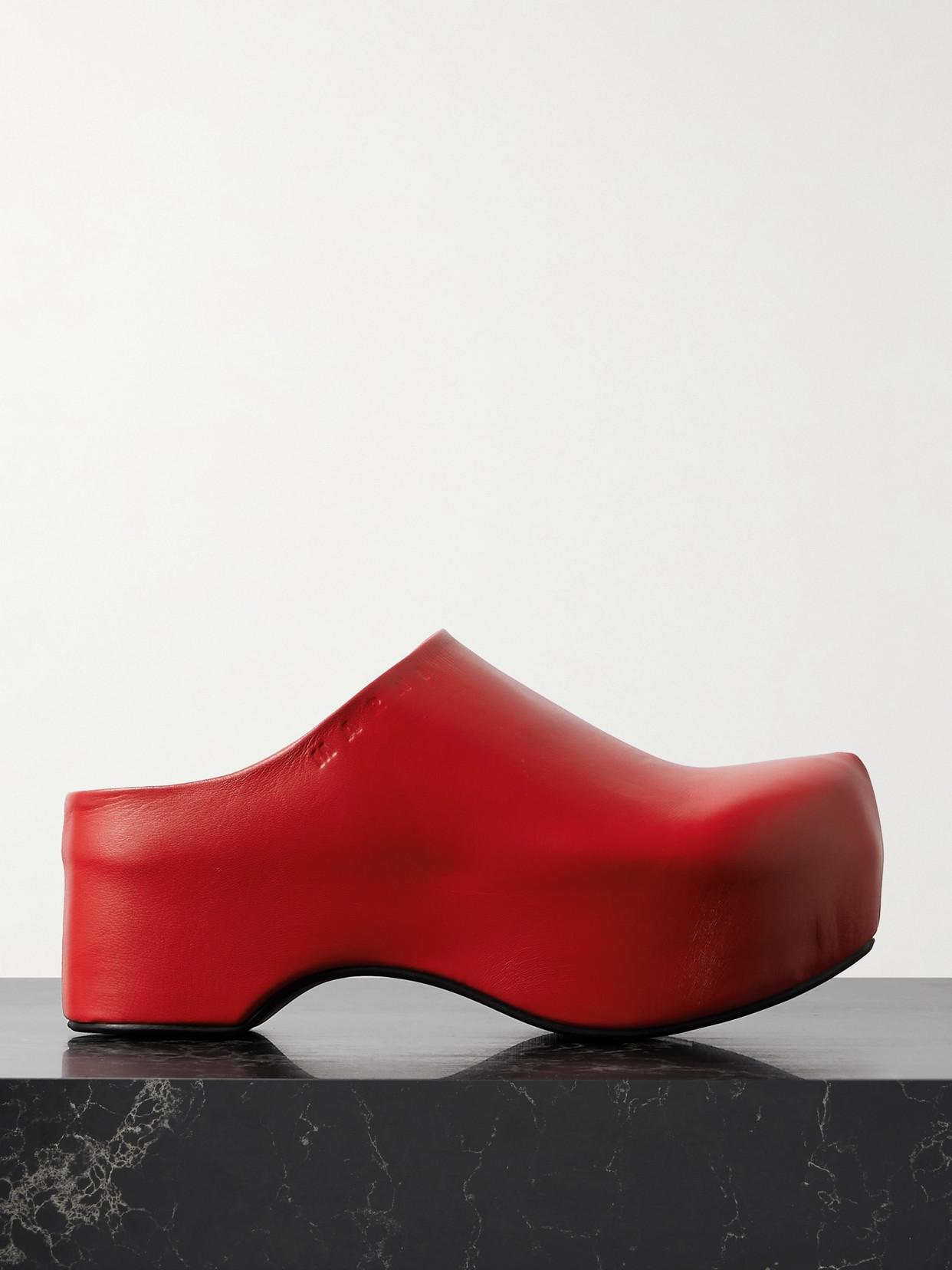 サンダル・ミュール Marni Red Leather Sabots Marni Women's Fussbett Longhair Calfskin Red Sabot Mules