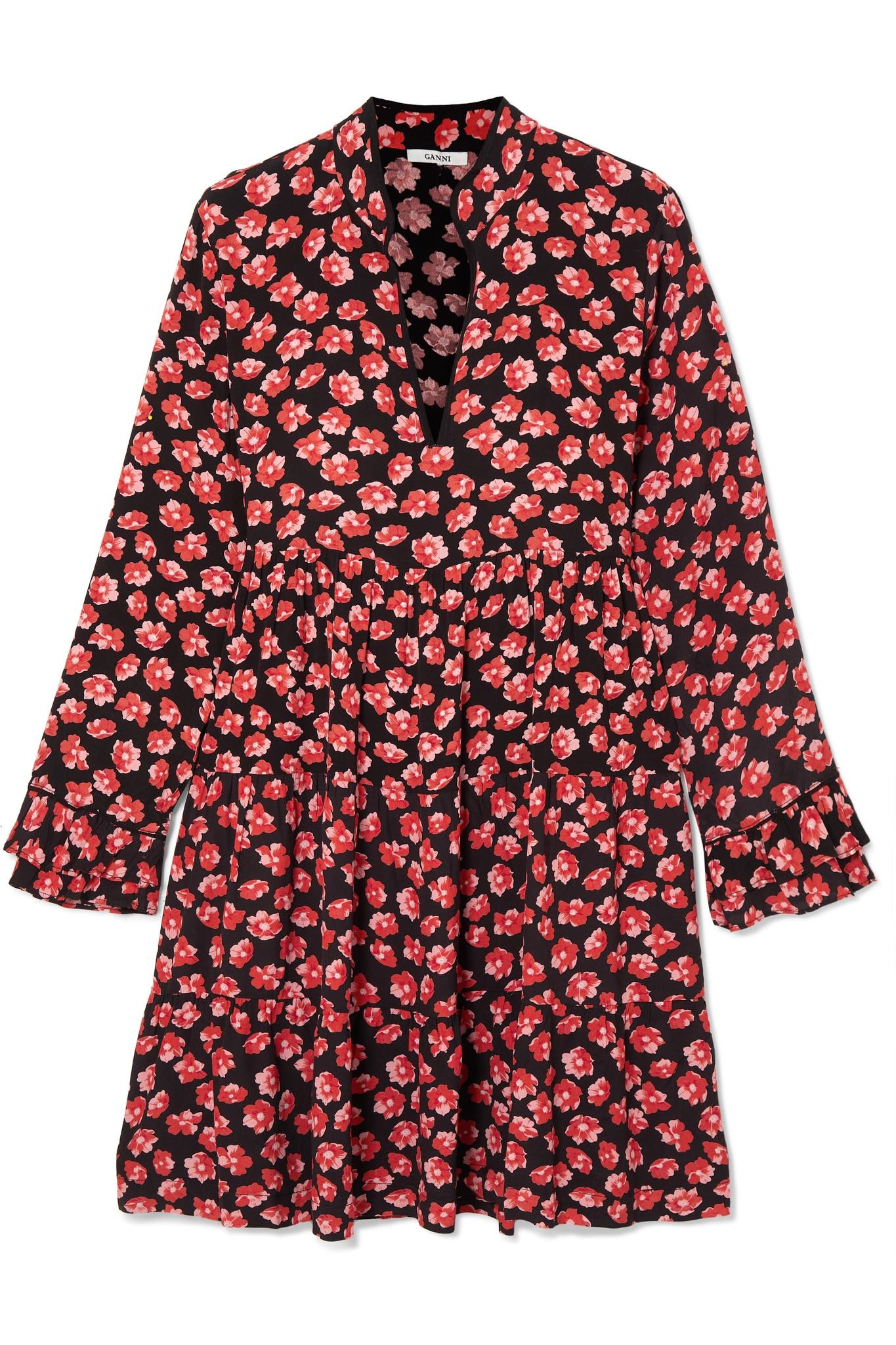 ganni red floral dress