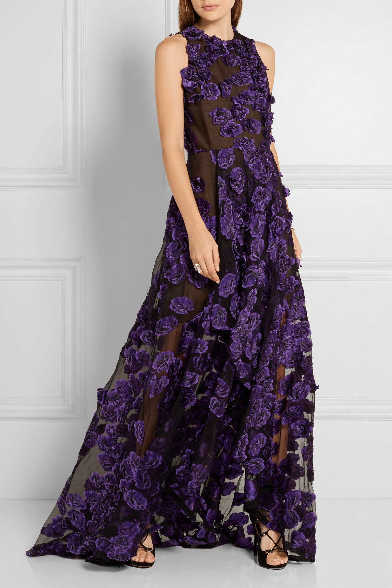 Jason Wu Sheer Sleeveless Gown W/allover Floral Appliques in Purple | Lyst Jason Wu Sheer Sleeveless Gown W/allover Floral Appliques in Purple | Lyst