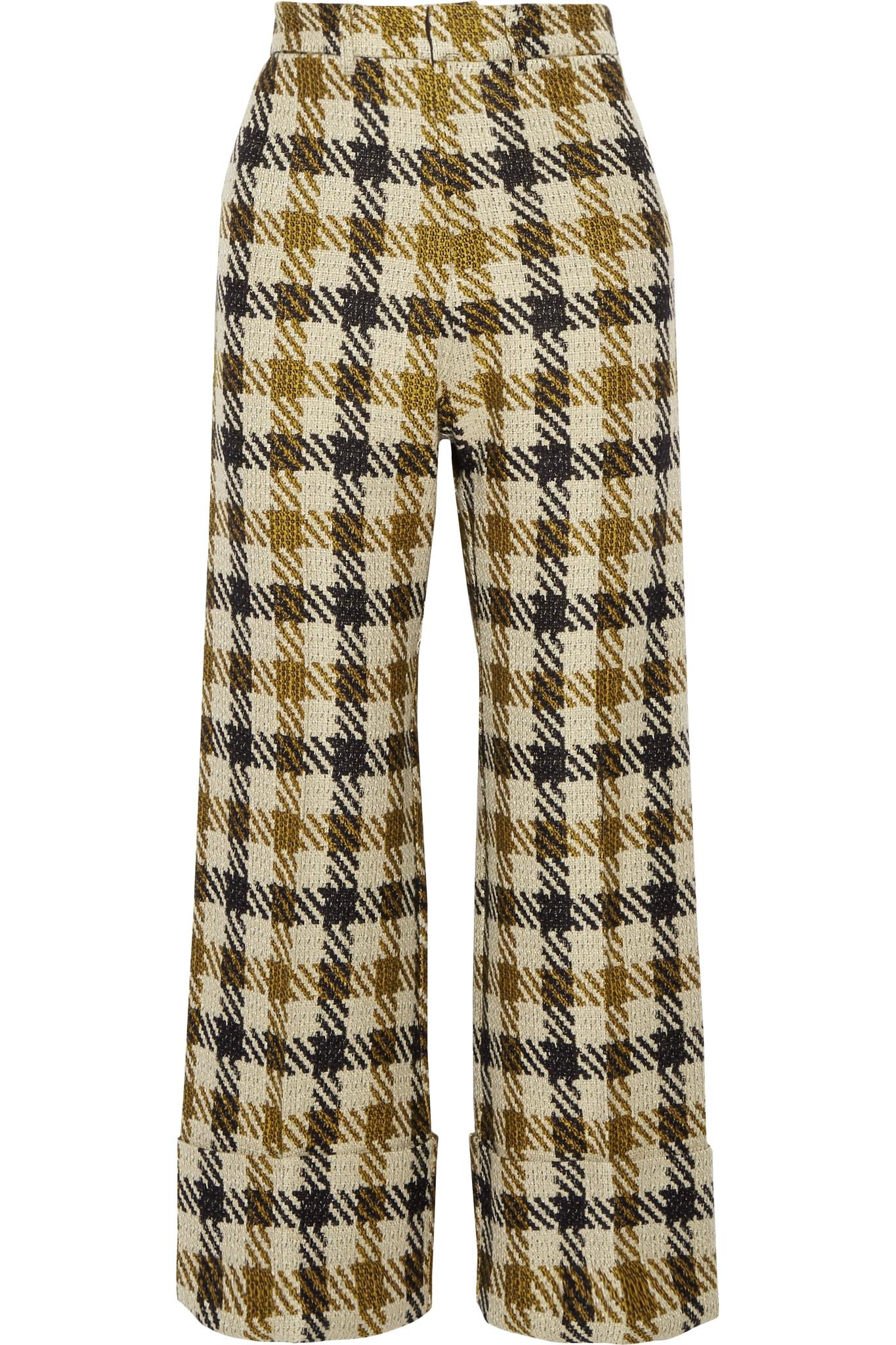 Sea Cropped Checked Tweed Wide-leg Pants in Yellow | Lyst