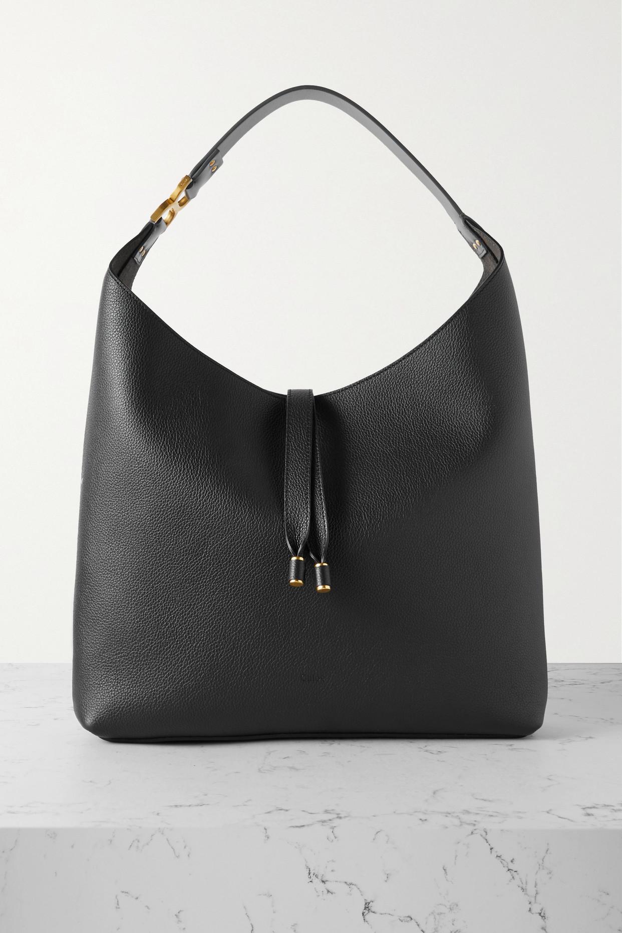 Chlo Net Sustain Marcie Textured leather Shoulder bag in Black