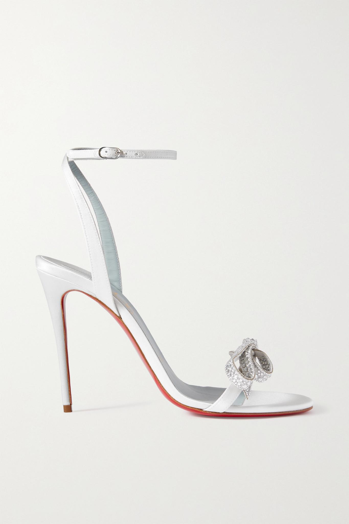 kontrol slå Piping Christian Louboutin Jewel Queen 100 Crystal-embellished Satin Sandals in  White | Lyst