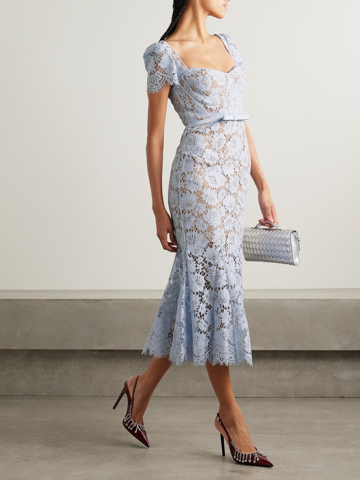Self-Portrait Belted Corded Lace Midi Dress in Blue | Lyst