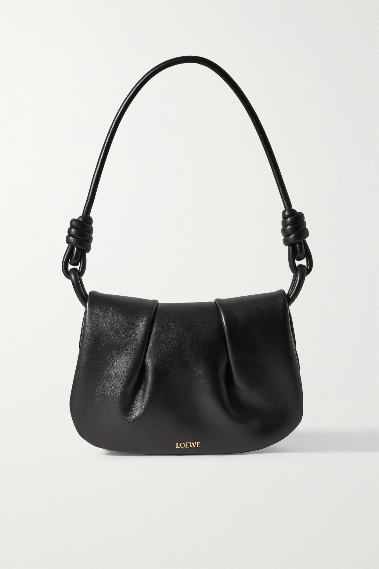Loewe Paseo Satchel Pleated Leather Shoulder Bag in Black | Lyst