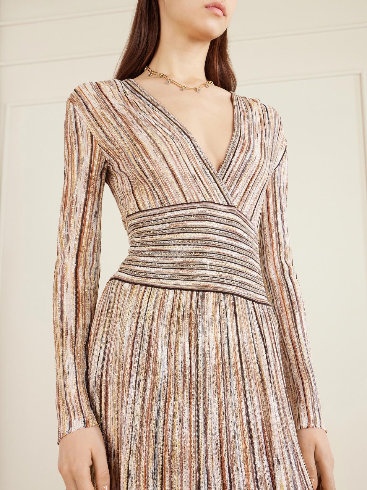 Missoni Sequin-Embellished Striped Metallic Crochet-Knit Midi Dress in  Natural | Lyst