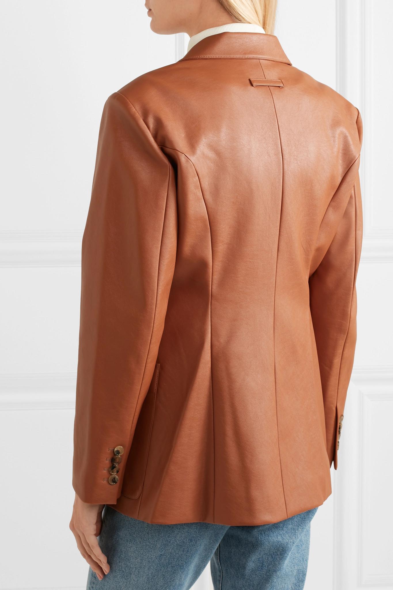 faux leather double breasted blazer