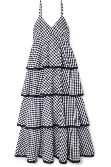 J.Crew Spiro Tiered Gingham Cotton-poplin Midi Dress in Blue | Lyst Canada