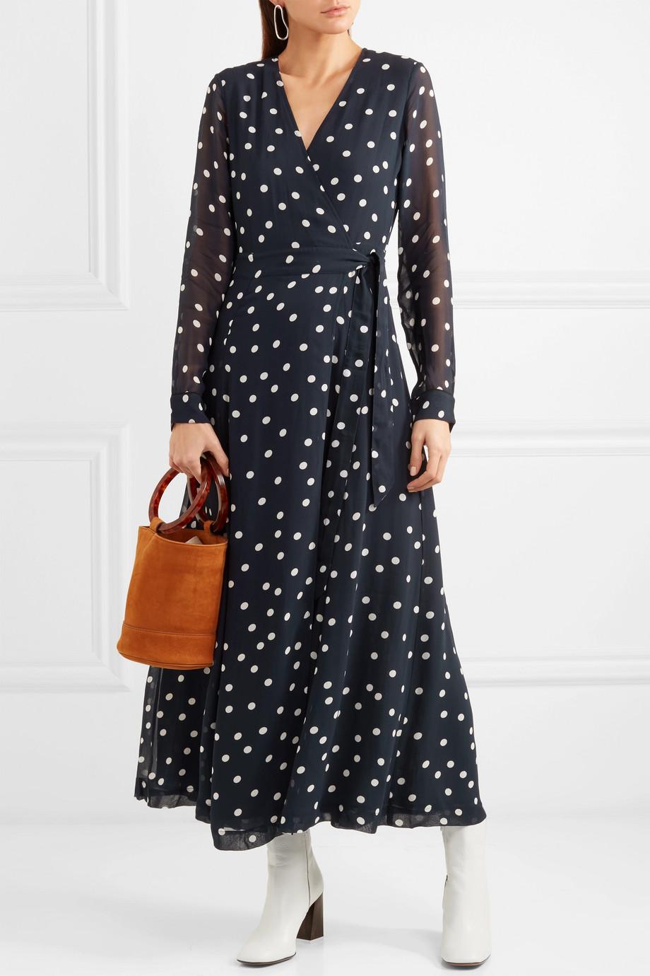 ganni polka dot denim dress GANNI Blue Polka Dot Denim Mini Dress