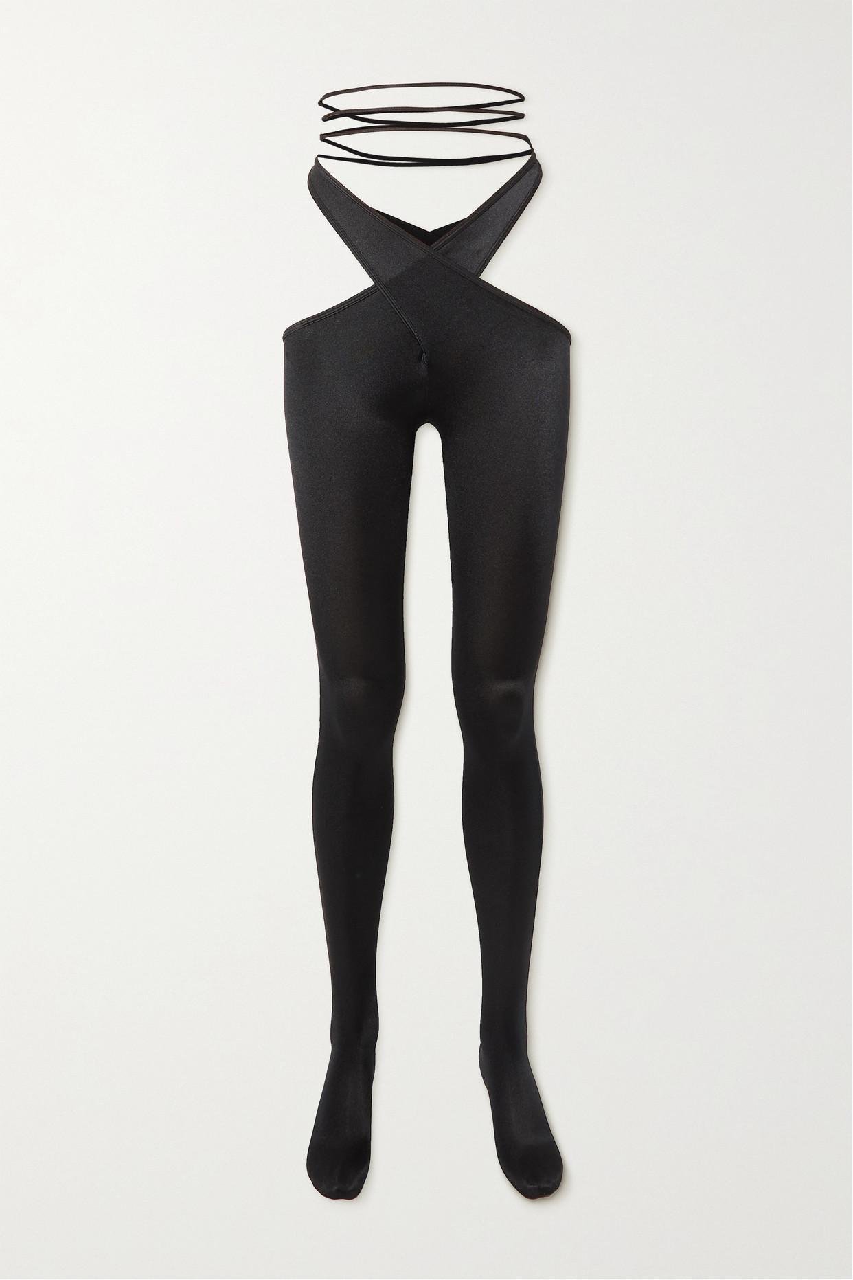 Wolford Mugler Cutout Lace Up Stretch Satin Tights In Black Lyst Uk