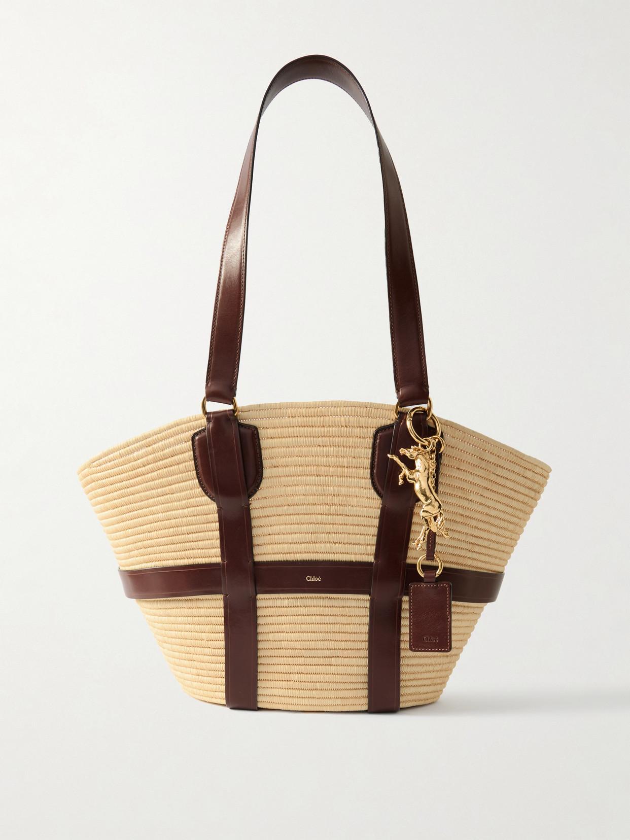 Chloé Kerala 25 Leather-Trimmed Raffia-Like Tote in Natural | Lyst